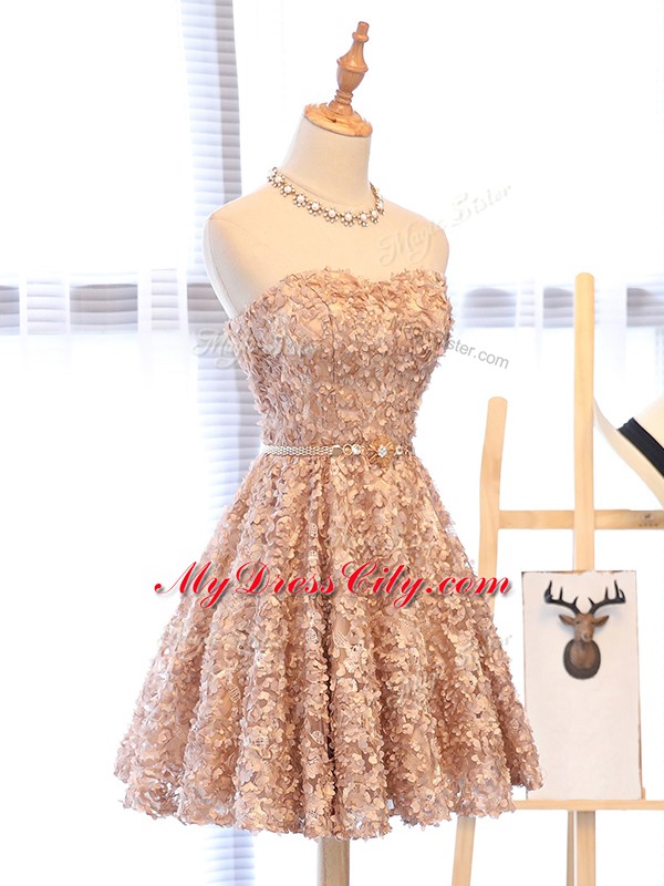 Excellent Organza Sweetheart Sleeveless Lace Up Belt Prom Dress in Champagne