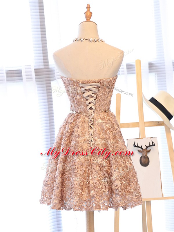 Excellent Organza Sweetheart Sleeveless Lace Up Belt Prom Dress in Champagne