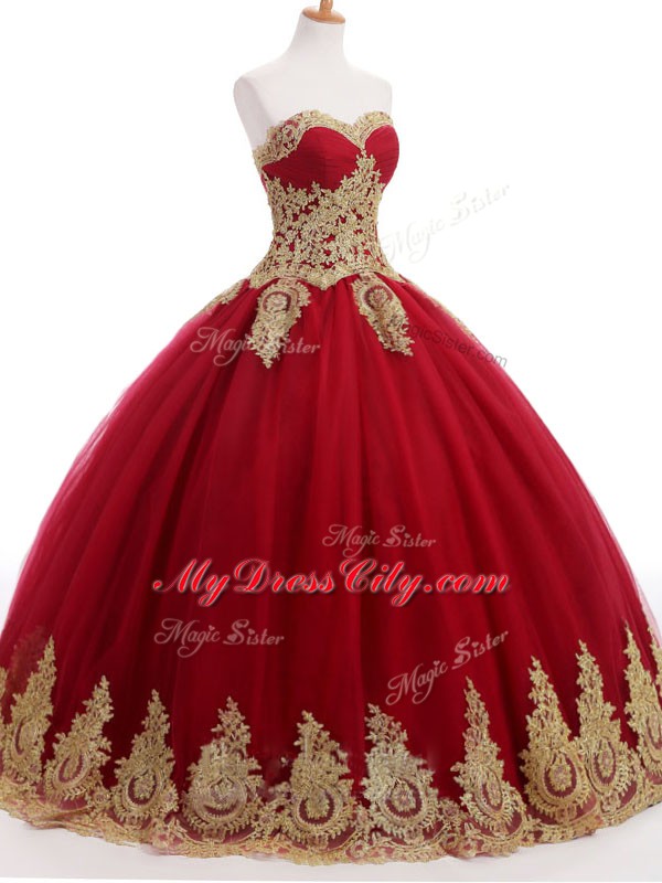 Ruffles and Sequins 15 Quinceanera Dress Wine Red Lace Up Sleeveless Floor Length