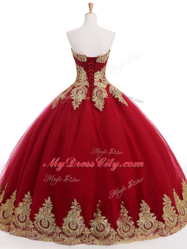 Ruffles and Sequins 15 Quinceanera Dress Wine Red Lace Up Sleeveless Floor Length