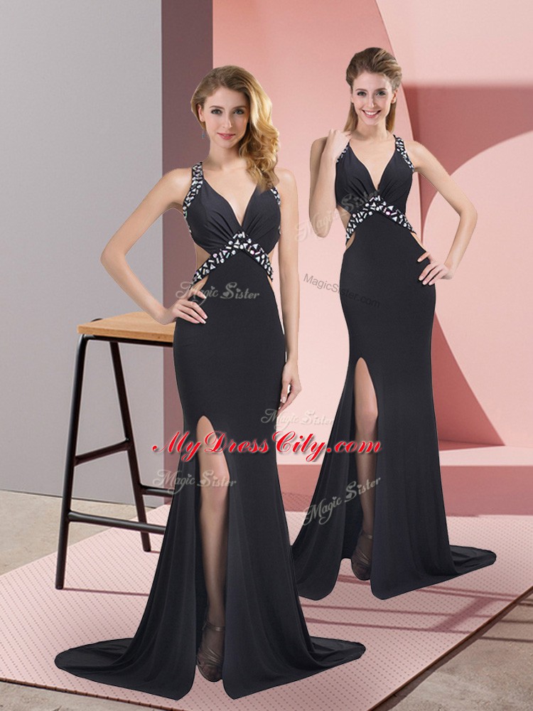 Black Sleeveless Chiffon Brush Train Criss Cross Homecoming Dress for Prom and Military Ball