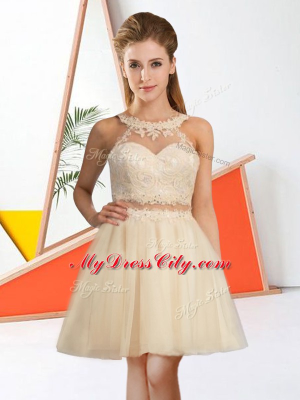 Champagne Sleeveless Lace Knee Length Dama Dress for Quinceanera