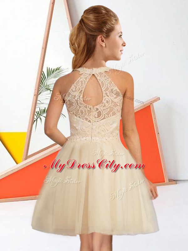 Champagne Sleeveless Lace Knee Length Dama Dress for Quinceanera