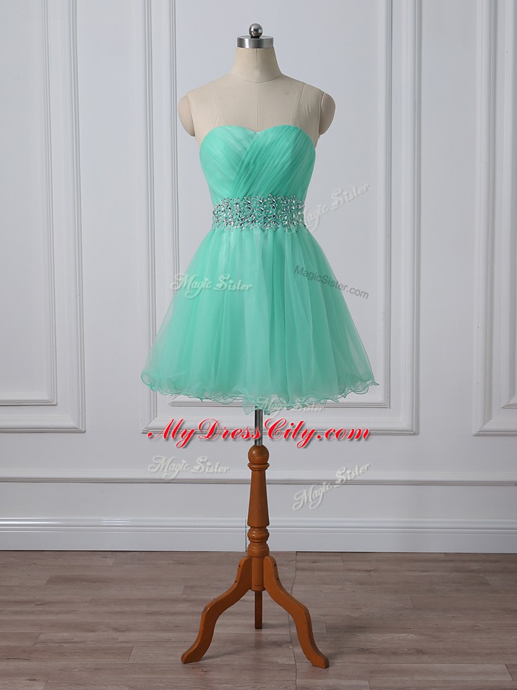 Enchanting Sleeveless Lace Up Mini Length Beading and Ruching Prom Gown