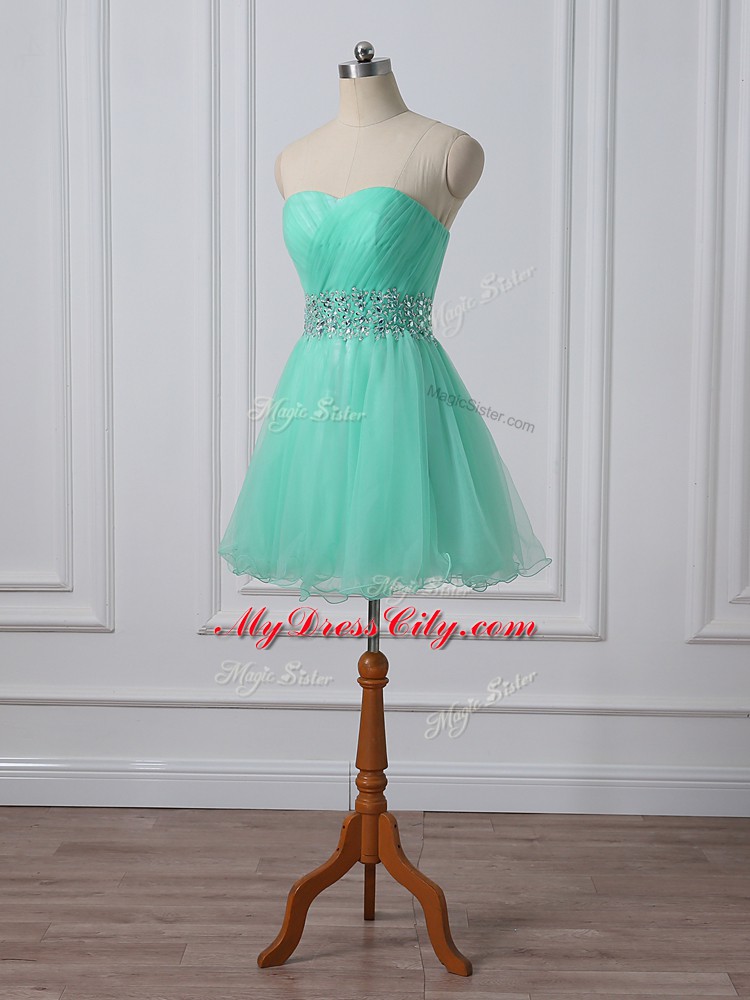 Enchanting Sleeveless Lace Up Mini Length Beading and Ruching Prom Gown