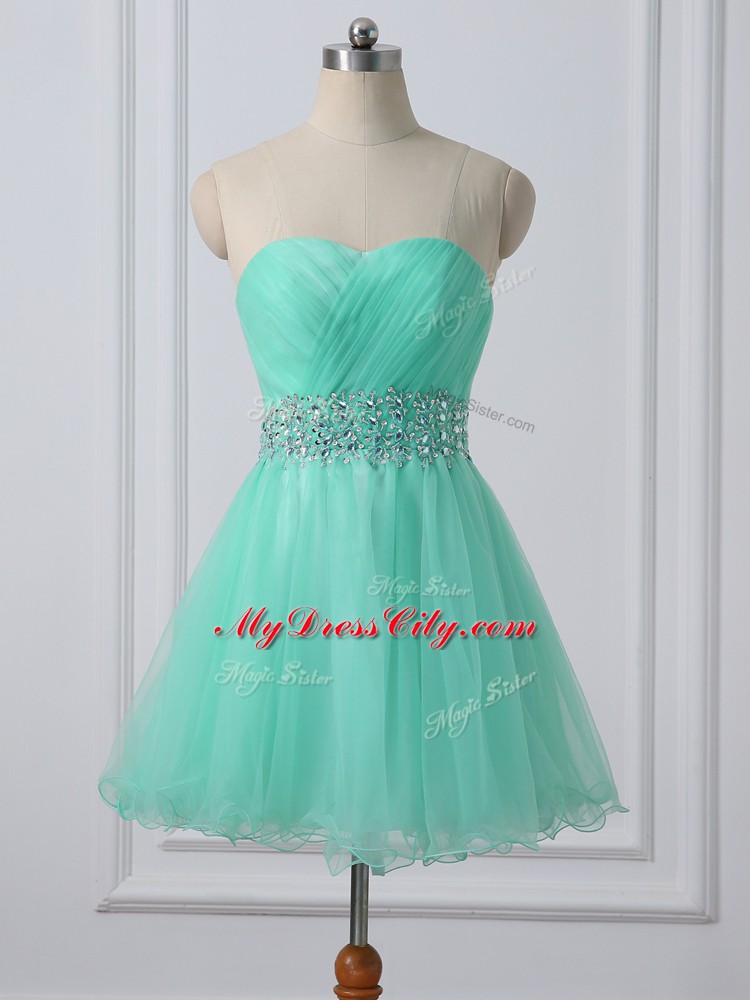 Enchanting Sleeveless Lace Up Mini Length Beading and Ruching Prom Gown