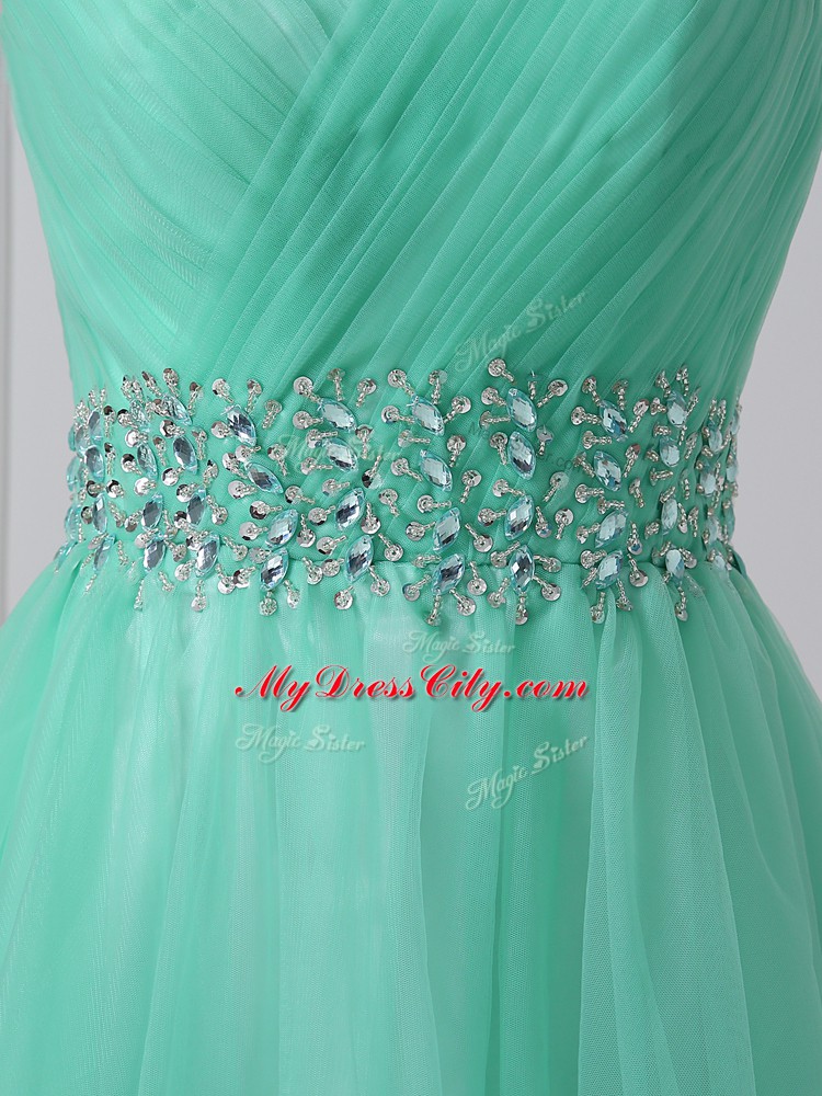 Enchanting Sleeveless Lace Up Mini Length Beading and Ruching Prom Gown