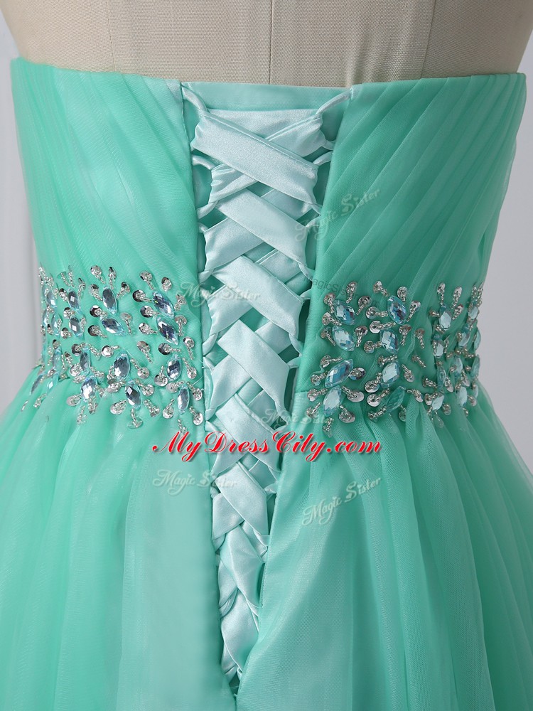 Enchanting Sleeveless Lace Up Mini Length Beading and Ruching Prom Gown