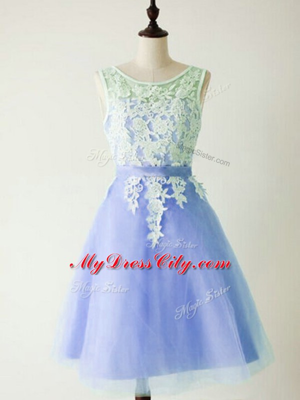 Fine Light Blue Lace Up Wedding Guest Dresses Lace Sleeveless Knee Length