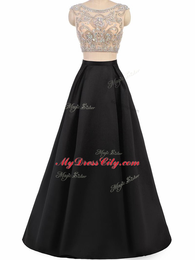 Black Sleeveless Taffeta Zipper Pageant Dress for Teens for Prom and Party and Wedding Party