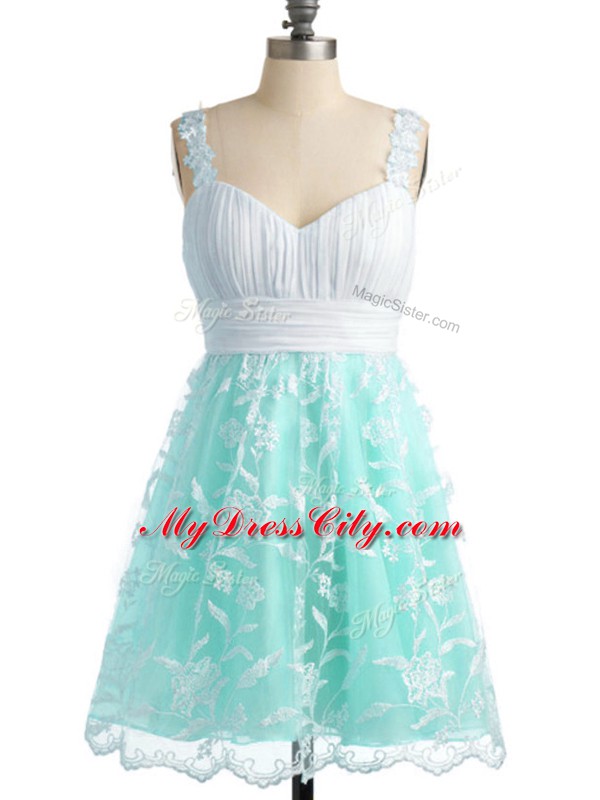 Lace Straps Sleeveless Lace Up Lace Wedding Party Dress in Apple Green