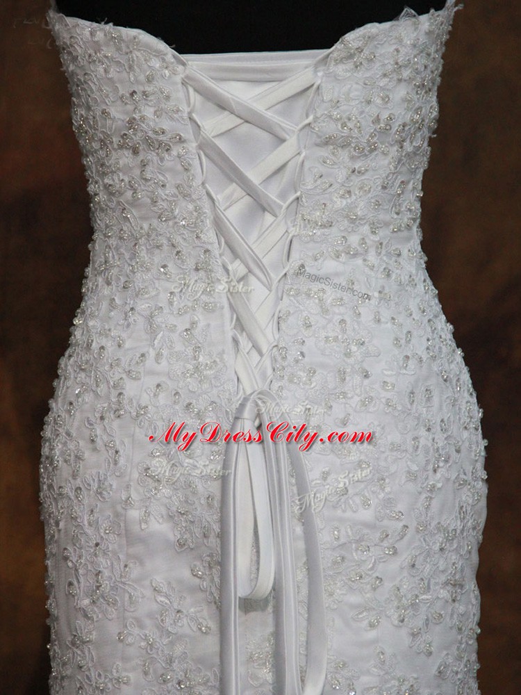 White Sleeveless Lace Lace Up Wedding Gowns