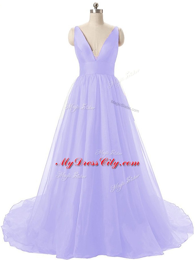 Discount Sleeveless Brush Train Backless Ruching Prom Evening Gown