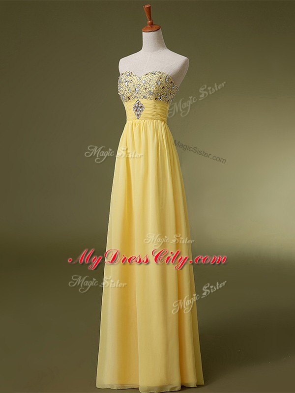 Sweetheart Sleeveless Dress for Prom Floor Length Beading and Ruching Baby Blue Chiffon