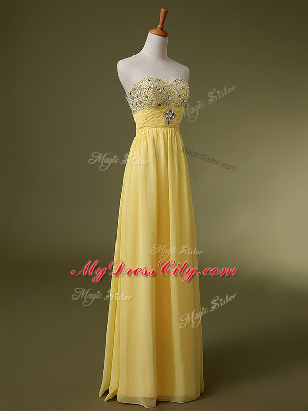 Sweetheart Sleeveless Dress for Prom Floor Length Beading and Ruching Baby Blue Chiffon