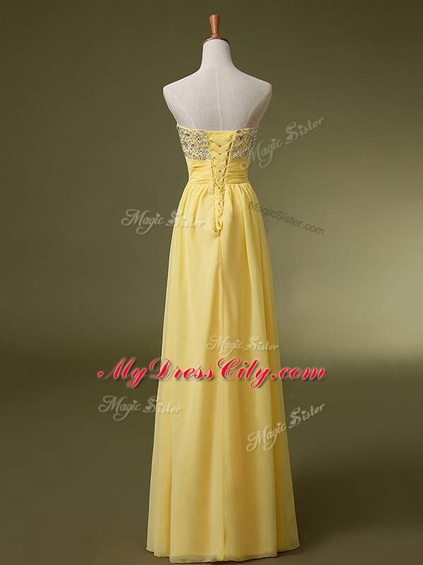 Sweetheart Sleeveless Dress for Prom Floor Length Beading and Ruching Baby Blue Chiffon