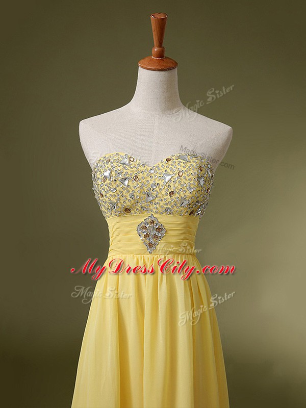 Sweetheart Sleeveless Dress for Prom Floor Length Beading and Ruching Baby Blue Chiffon