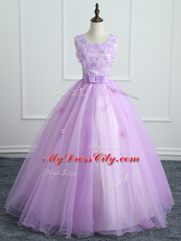 Clearance Sleeveless Lace and Appliques and Bowknot Lace Up 15th Birthday Dress