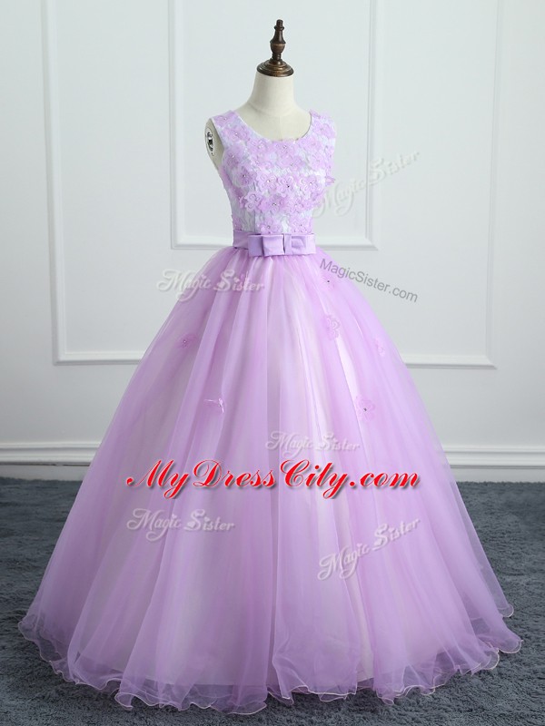 Clearance Sleeveless Lace and Appliques and Bowknot Lace Up 15th Birthday Dress