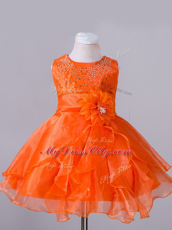 Fashionable Sleeveless Beading and Hand Made Flower Zipper Flower Girl Dresses for Less