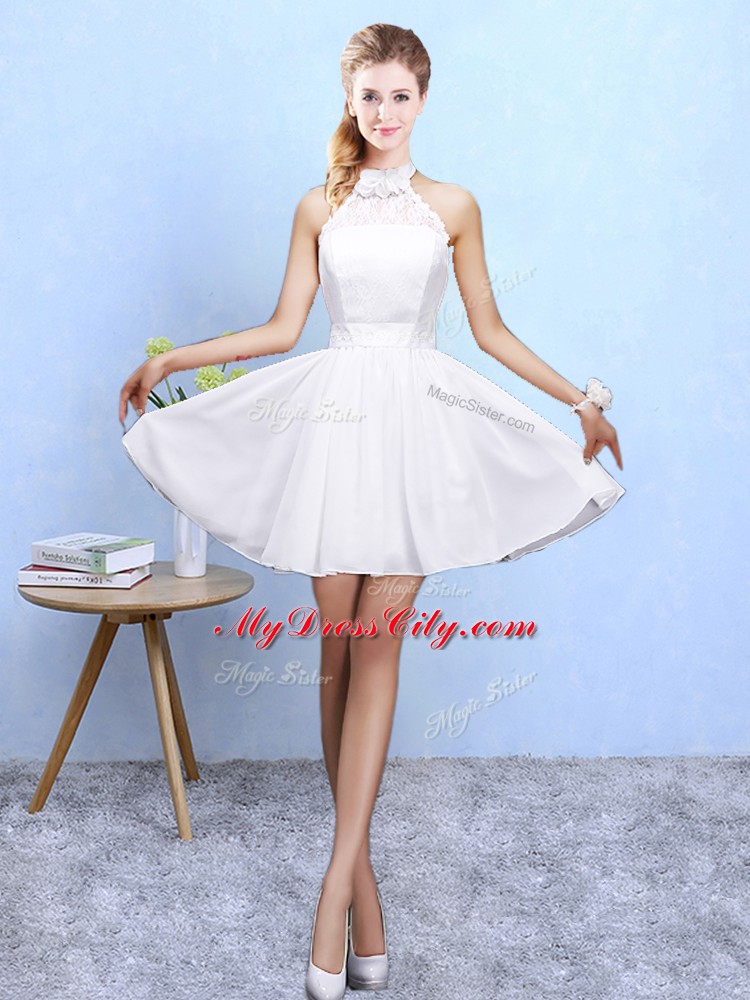 Inexpensive Sleeveless Knee Length Lace Lace Up Quinceanera Dama Dress with White