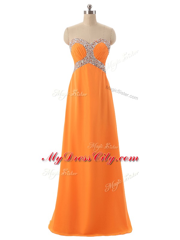 Chic Floor Length Empire Sleeveless Orange Evening Dress Lace Up