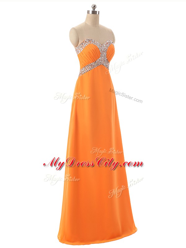 Chic Floor Length Empire Sleeveless Orange Evening Dress Lace Up