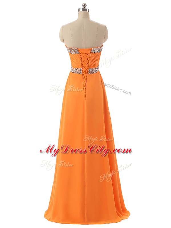 Chic Floor Length Empire Sleeveless Orange Evening Dress Lace Up