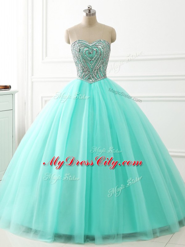 Superior Sweetheart Sleeveless Lace Up Quinceanera Dress Apple Green Tulle