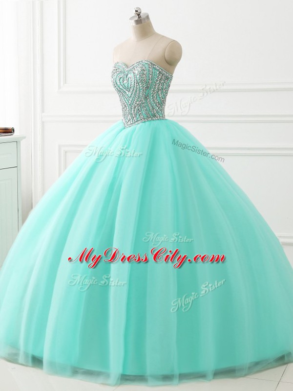 Superior Sweetheart Sleeveless Lace Up Quinceanera Dress Apple Green Tulle