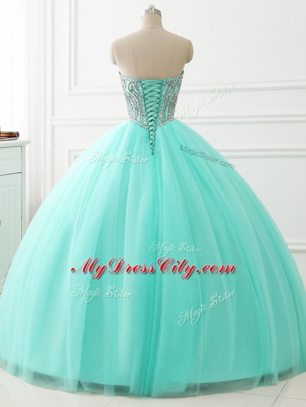 Superior Sweetheart Sleeveless Lace Up Quinceanera Dress Apple Green Tulle