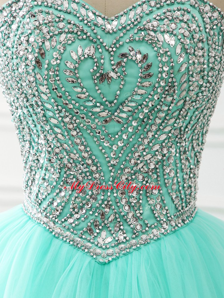 Superior Sweetheart Sleeveless Lace Up Quinceanera Dress Apple Green Tulle