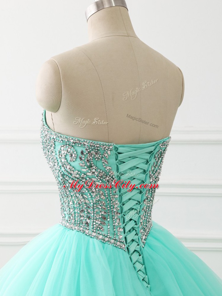 Superior Sweetheart Sleeveless Lace Up Quinceanera Dress Apple Green Tulle