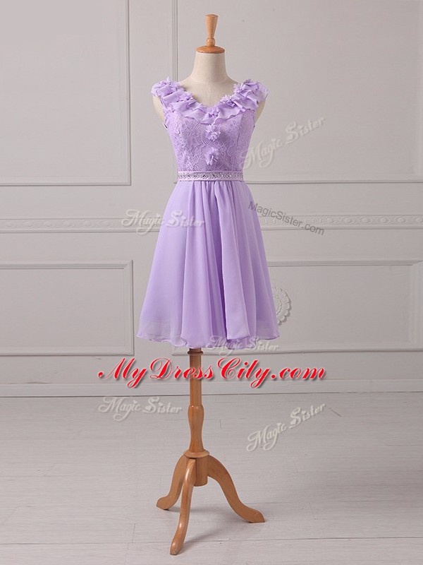 Lace and Appliques Quinceanera Court of Honor Dress Lavender Lace Up Sleeveless Mini Length