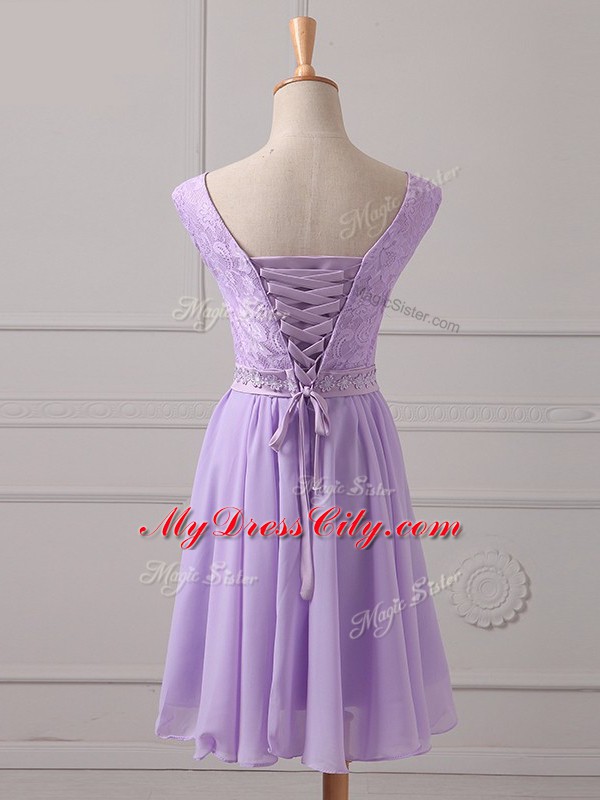 Lace and Appliques Quinceanera Court of Honor Dress Lavender Lace Up Sleeveless Mini Length