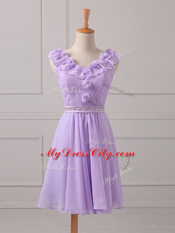 Lace and Appliques Quinceanera Court of Honor Dress Lavender Lace Up Sleeveless Mini Length