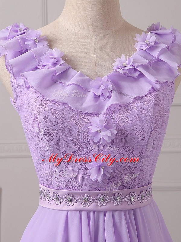 Lace and Appliques Quinceanera Court of Honor Dress Lavender Lace Up Sleeveless Mini Length