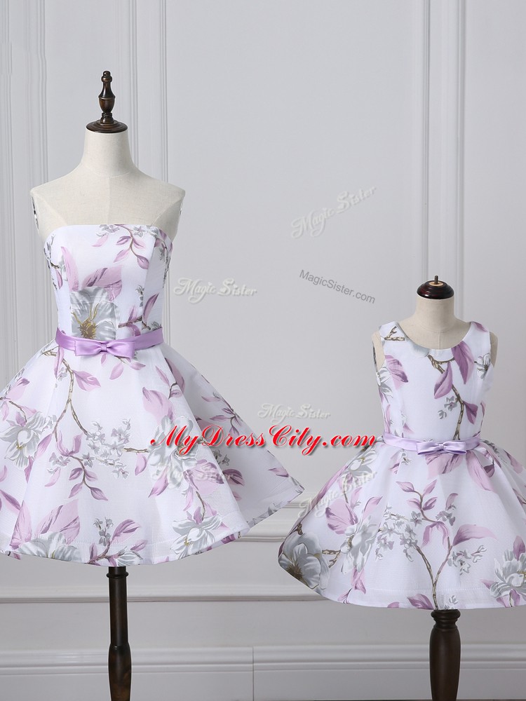 Printed Sleeveless Mini Length Prom Dresses and Belt