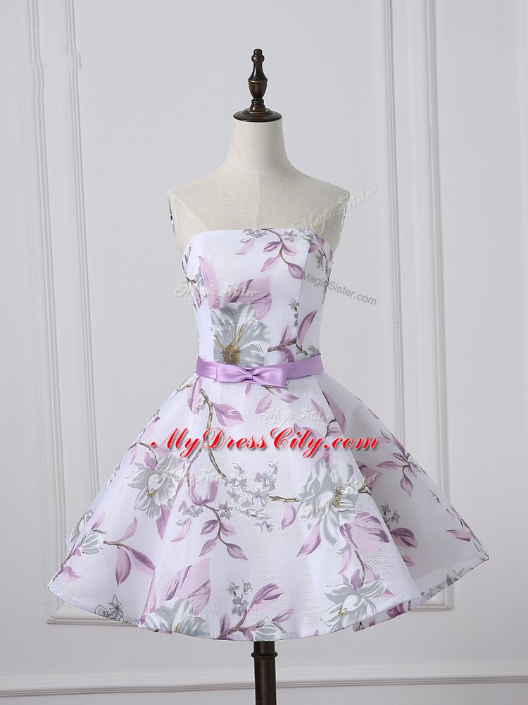 Printed Sleeveless Mini Length Prom Dresses and Belt