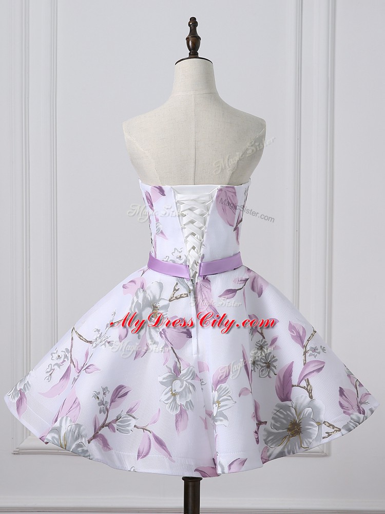 Printed Sleeveless Mini Length Prom Dresses and Belt