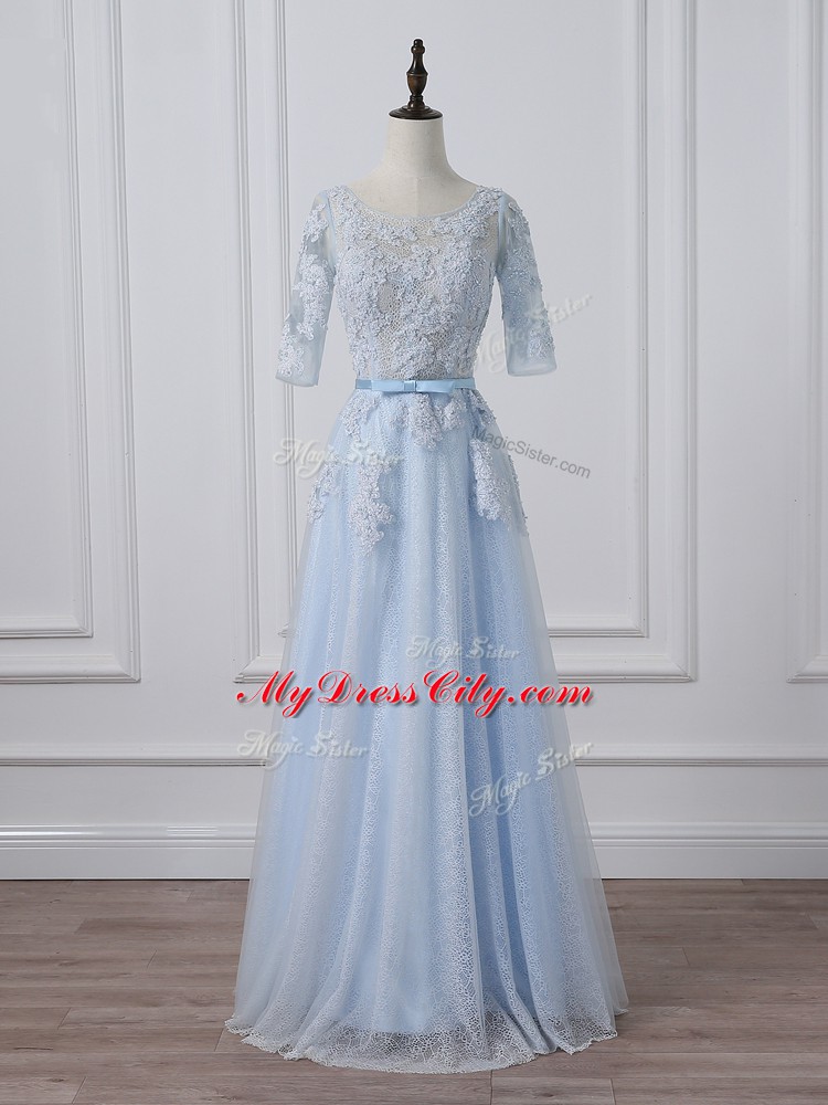 Empire 3 4 Length Sleeve Light Blue Mother of the Bride Dress Lace Up