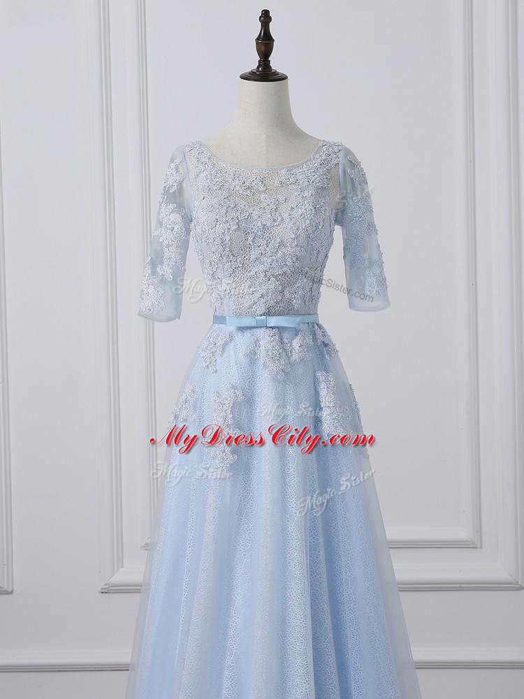 Empire 3 4 Length Sleeve Light Blue Mother of the Bride Dress Lace Up