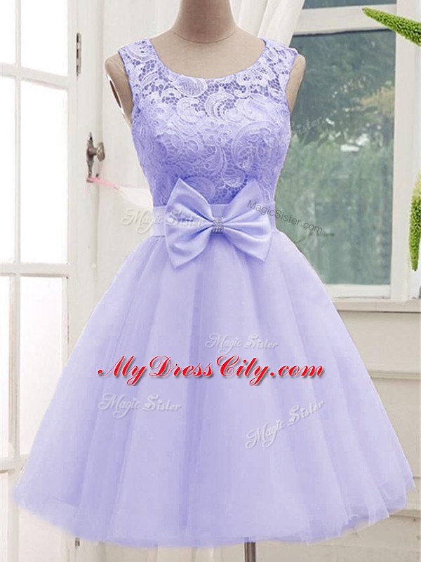 Scoop Sleeveless Tulle Quinceanera Court of Honor Dress Lace and Bowknot Lace Up