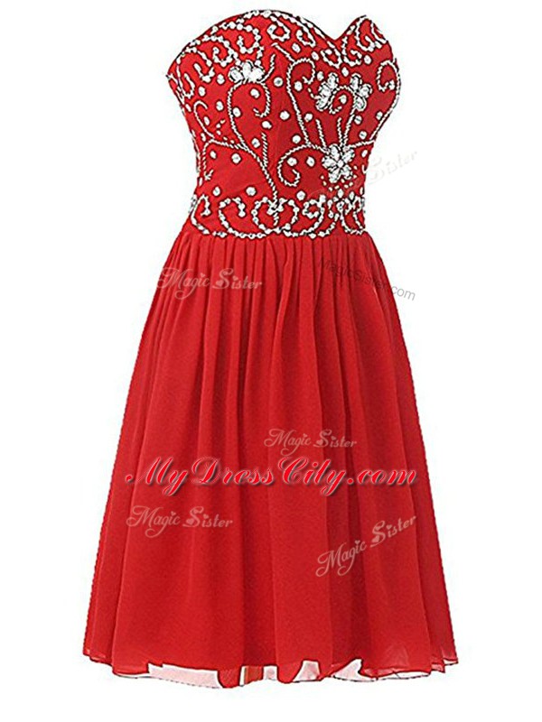 Beauteous Sweetheart Sleeveless Zipper Cocktail Dresses Red Chiffon