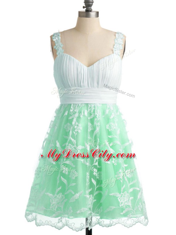 Sleeveless Knee Length Lace Lace Up Damas Dress with Apple Green