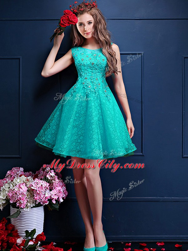 New Arrival Bateau Sleeveless Lace Up Wedding Party Dress Turquoise Tulle