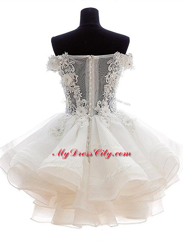 Gold Zipper Off The Shoulder Lace and Appliques and Ruffles Homecoming Gowns Organza Sleeveless