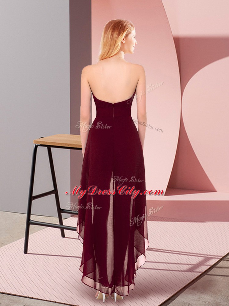 Halter Top Sleeveless Homecoming Dress High Low Beading Burgundy Chiffon