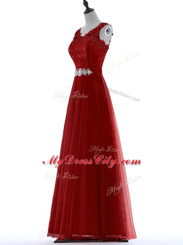 Red Zipper V-neck Beading and Lace Hoco Dress Tulle Short Sleeves