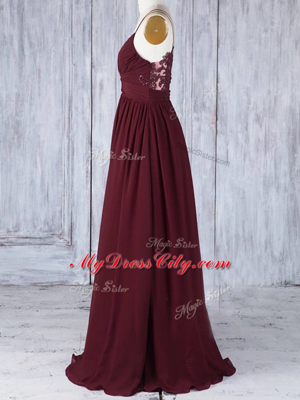 Colorful Appliques Wedding Party Dress Burgundy Zipper Sleeveless Floor Length